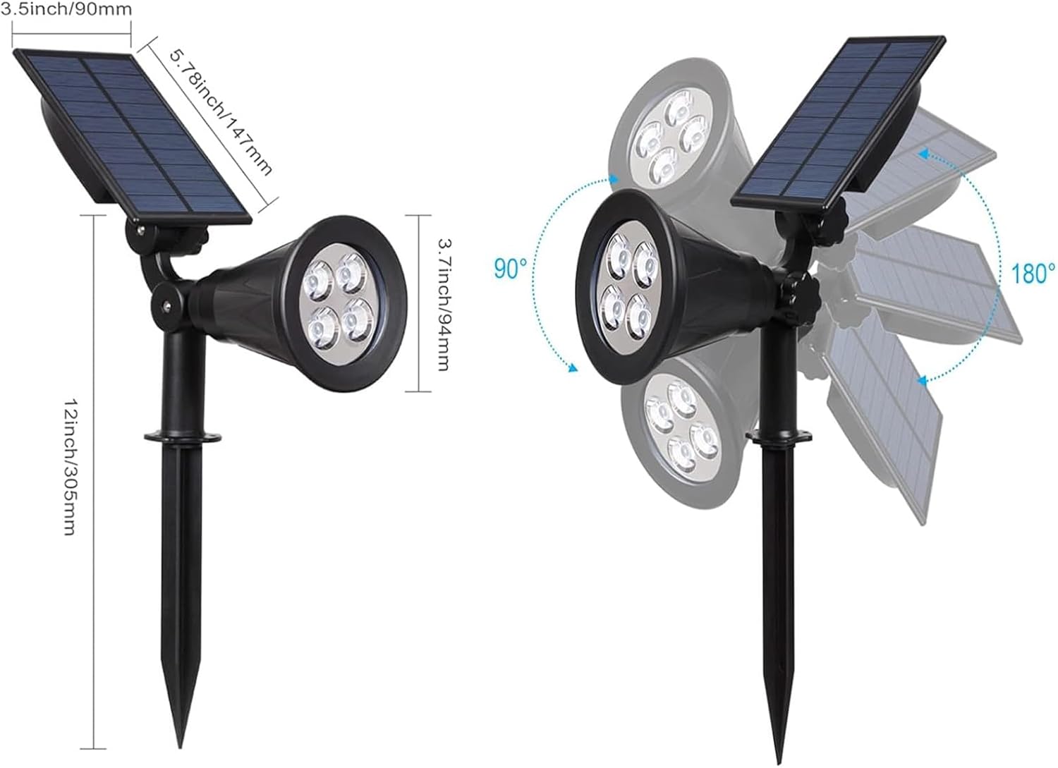 T-SUN Color Changing Solar Spot Lights Outdoor Waterproof, 7 LEDs, 2 Pack | 7 Color Changing Modes, IP65 Waterproof Dusk to Dawn Solar Uplights for Tree, Patio, Yard, Garden, Driveway, Pool Area