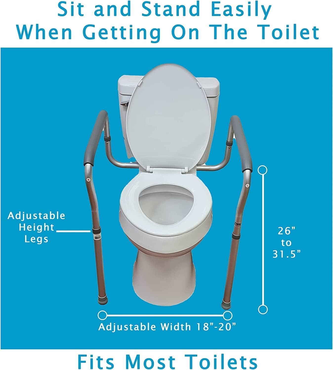 Carex Toilet Safety Rails, Adjustable and Detachable Toilet Safety Frame with Handles for Elderly, Handicap, or Disabled