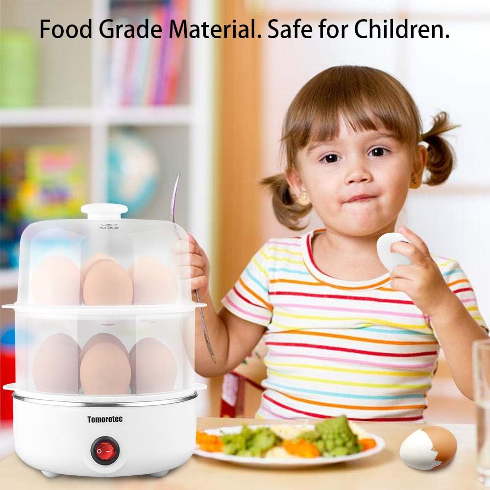 Tomorotec 14 Egg Cooker, Electric Hard Boiled Egg Boiler & Poacher, Steamer | 2-Tier Auto Shut-Off, for Vegetables, Seafood & Dumplings