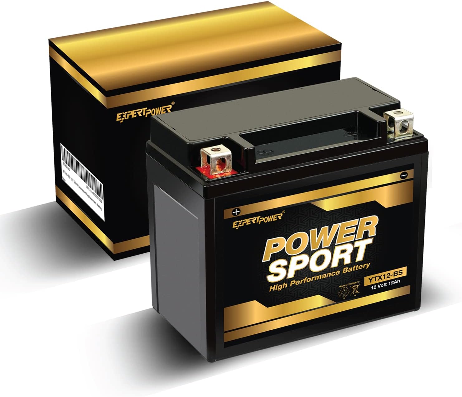 ExpertPower YTX12-BS AGM Motorcycle Battery 12V 12Ah Powersports ATV Battery - Sealed Lead Acid, Maintenance-Free for Motorcycles & UTVs, Recon
