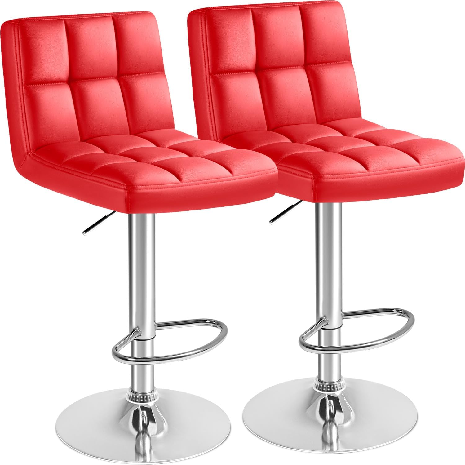 Furmax Bar Stools Modern Pu Leather Swivel Adjustable Hydraulic Bar Stool Square Counter Height Stool Set of 2 (White)