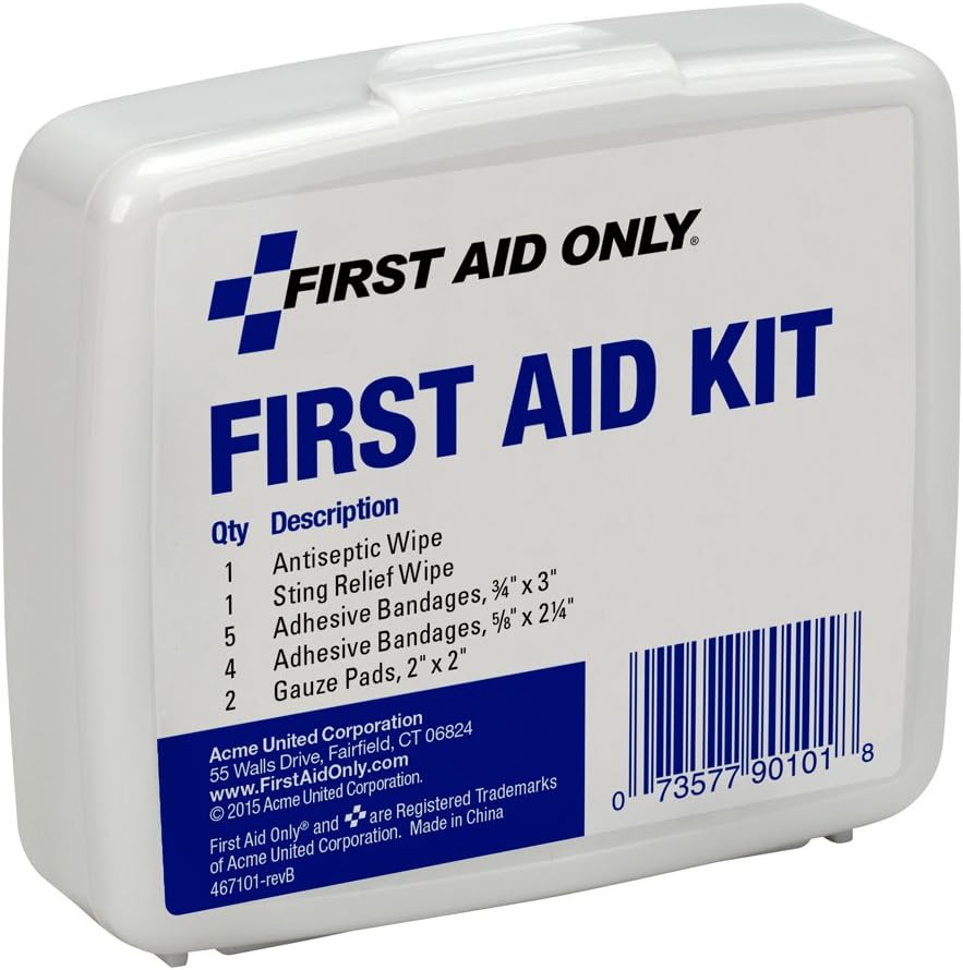 First Aid Only PhysiciansCare On-The-Go Emergency First Aid Kit for Home, Work, and Travel, 13 Pieces (Antiseptic wipes, Sting Relief wipes, Gauze pads, Bandages)