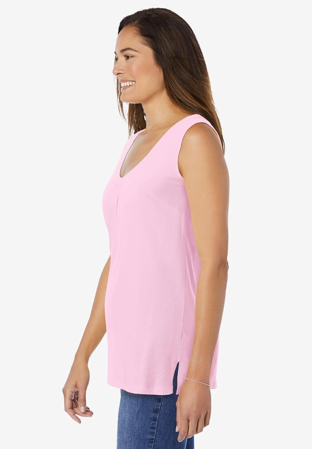 Woman Within Perfect Sleeveless Shirred V-Neck Tunic