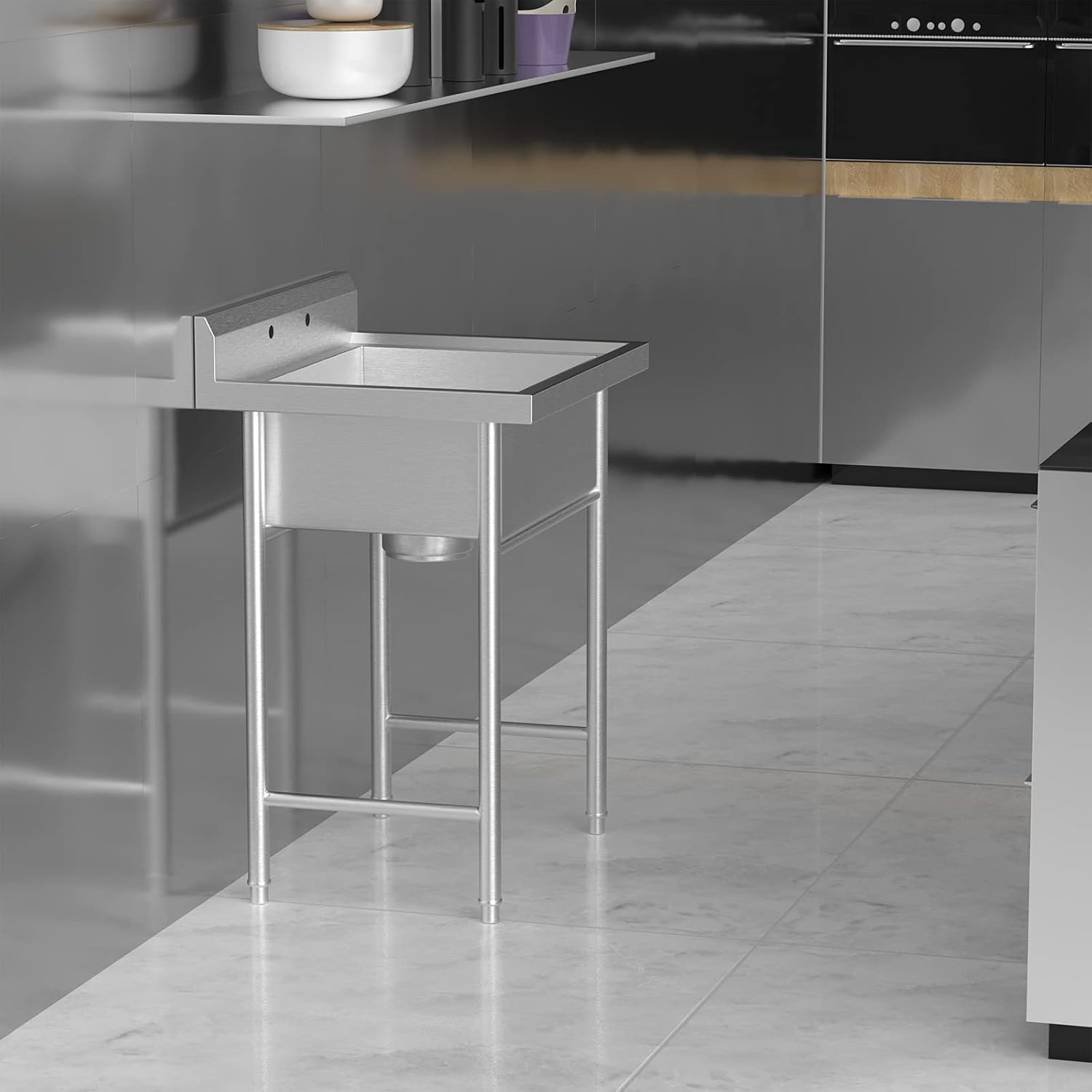 VINGLI Upgraded 28" Free Standing 304 Stainless Steel Utility Sinks for Laundry Room with Backsplash