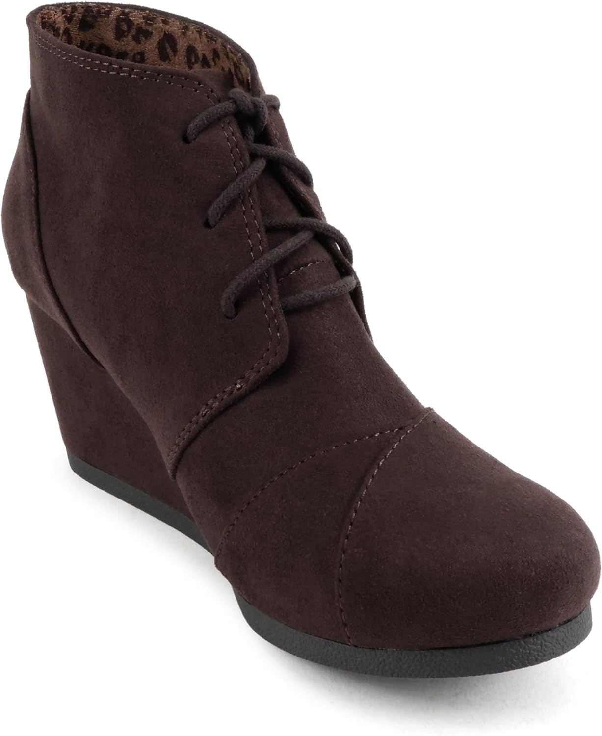 Soda “REX” ~ Women Lace Up Rounded Toe Low Wedge Ankle Bootie