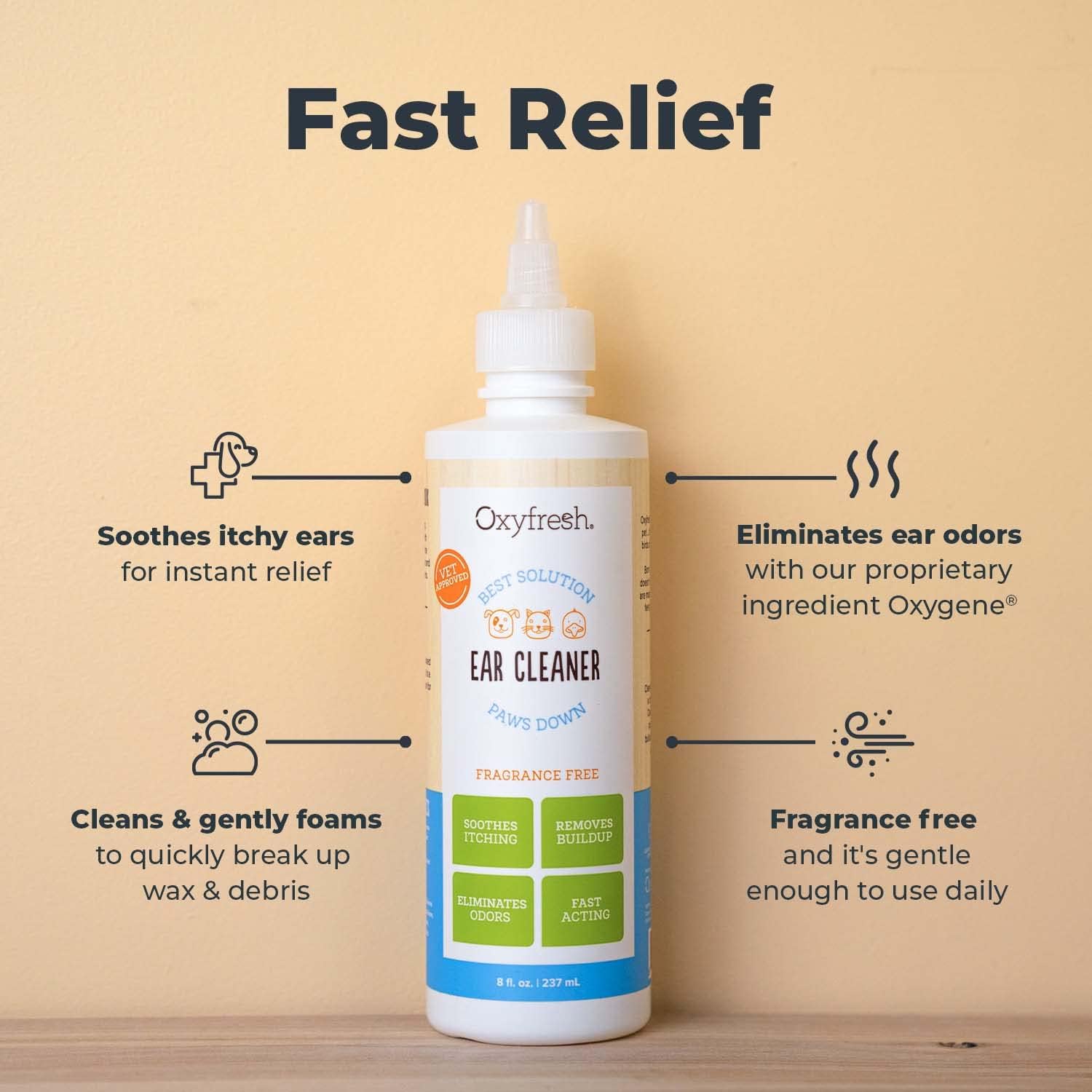 Oxyfresh Advanced Ear Cleanser for Dogs & Cats – Fast Acting Pet Ear Wash | Gentle Ear Cleanser for Dogs Works Great for Routine Dog Ear Wash and