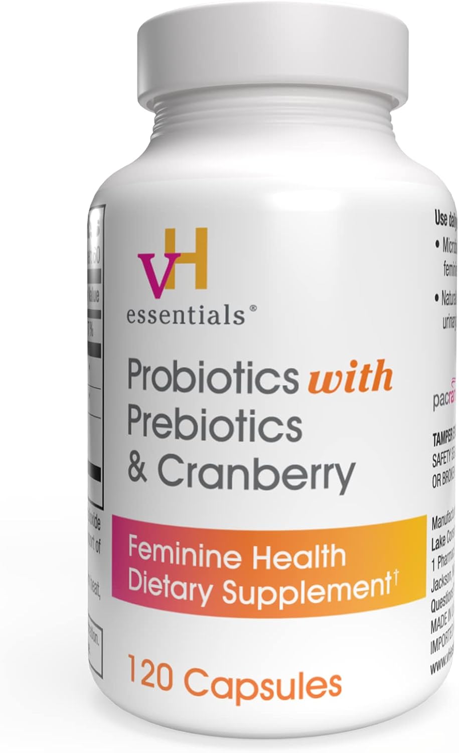 vH essentials Probiotics for Women with Prebiotics and Cranberry, 60 Ct | Feminine Health Dietary Supplement, Probiotics Support Gut Balance, Urinary Tract Health for Women, 30 Day Supply