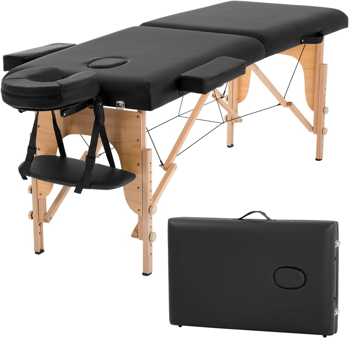 BestMassage | Portable Massage Table | 24" Wide, Black PU Leather | Lightweight, 2-Fold Massage Table with Height Adjustment, 450lbs Capacity, Carry Bag | For Massage, Facial, Tattoo, Home, Spa