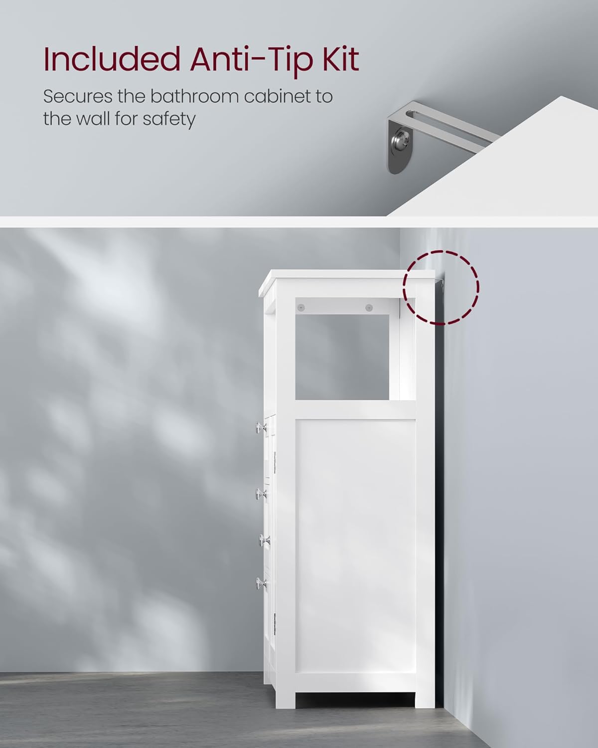 VASAGLE Bathroom Storage Cabinet, with 2 Doors, 31.5" H, Cloud White