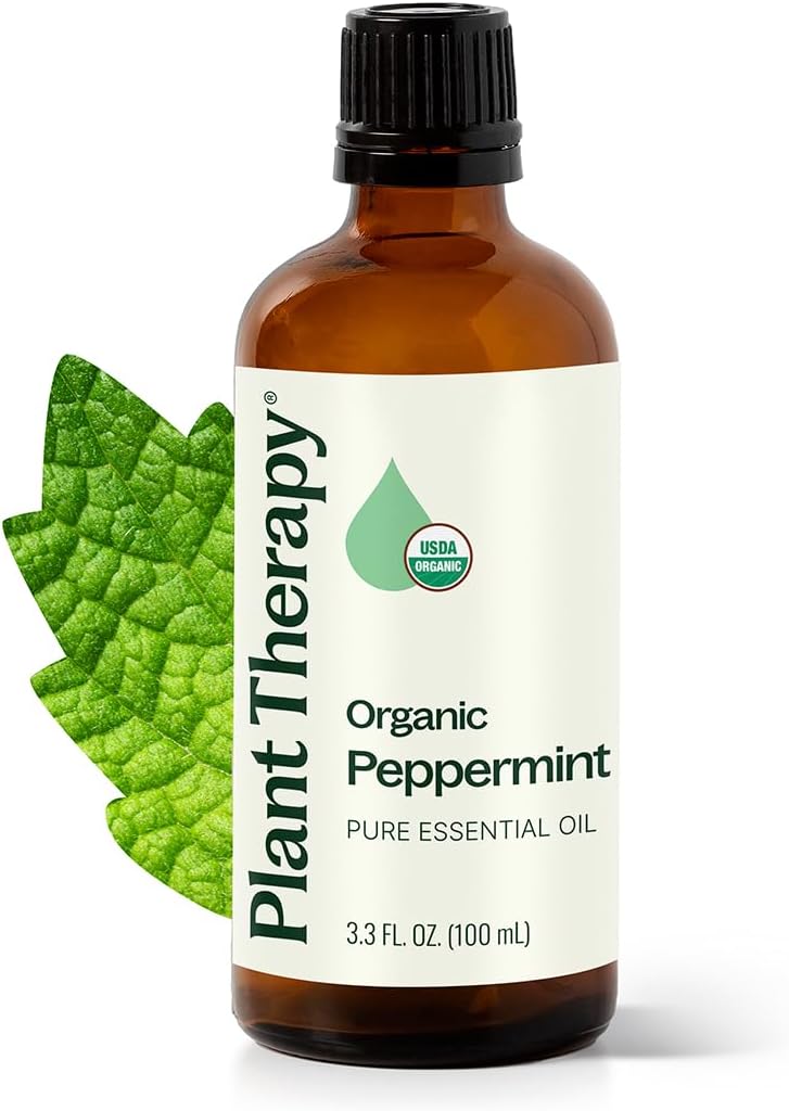 Plant Therapy Organic Peppermint Essential Oil, 100 mL (3.3 oz), 100% Pure and Undiluted, USDA Certified Organic, for Diffusion, Skin, and Hair