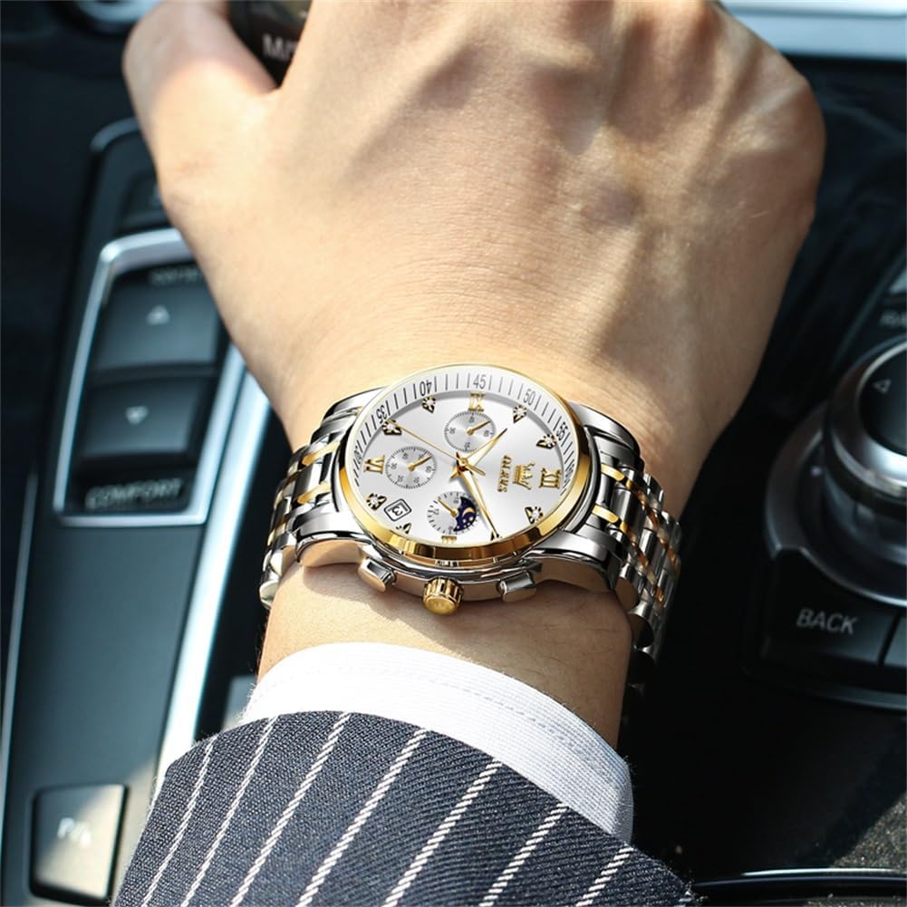 OLEVS Watch Men Luxury Dress Stainless Steel Date Analog Watch Waterproof