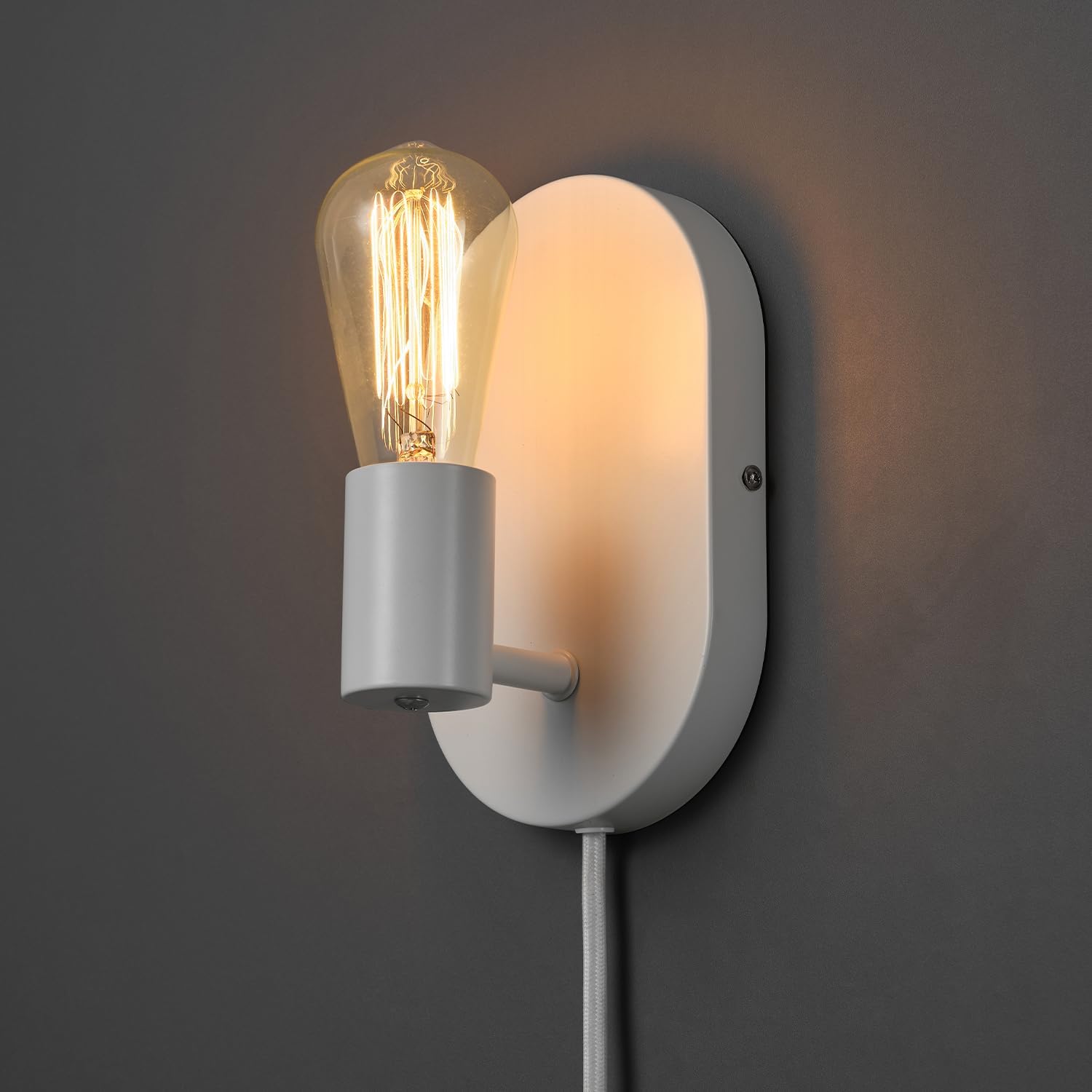 Globe Electric 65000134 1-Light Plug-in or Hardwire Wall Sconce, Matte White, 6ft White Fabric Covered Cord, Inline On/Off Rocker Switch, Bedroom