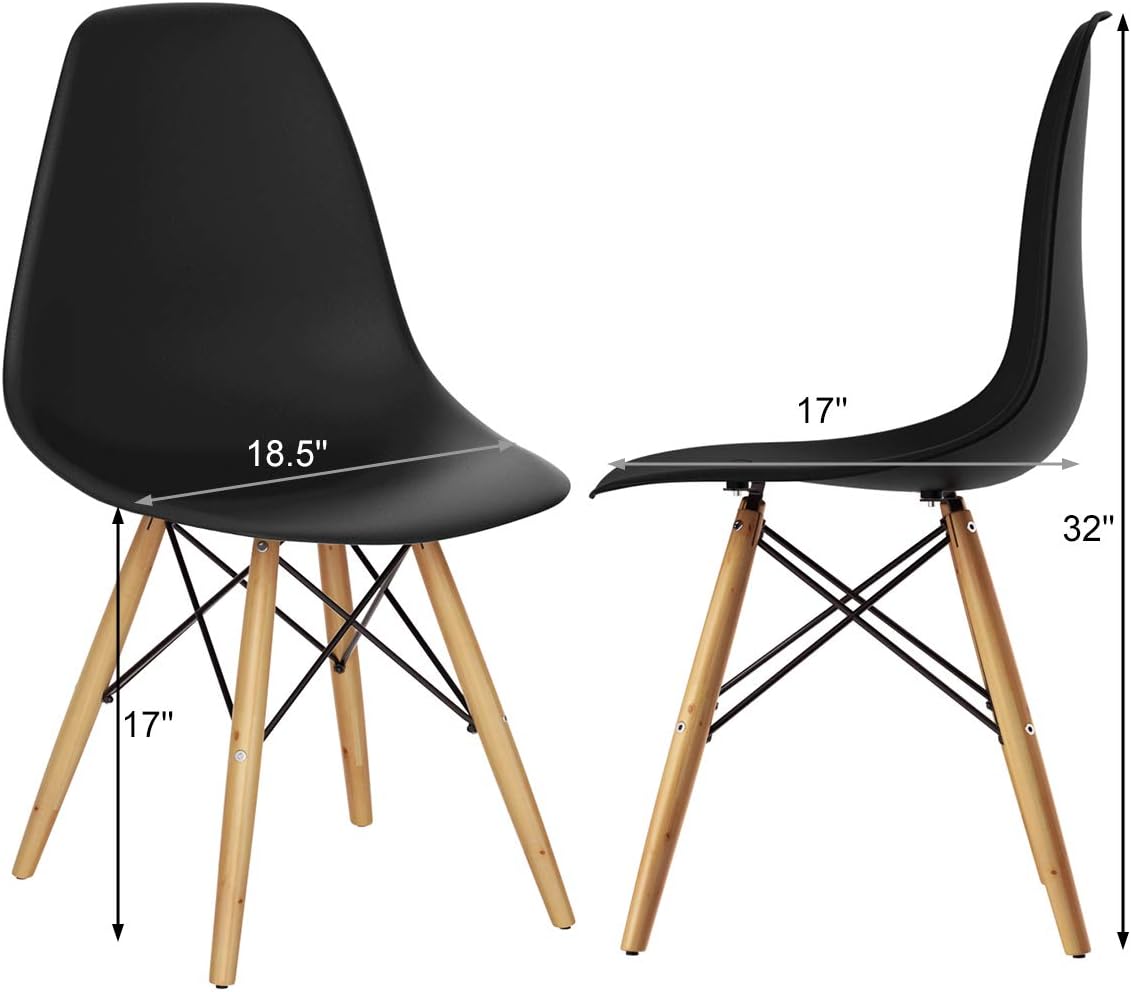 GIANTEX Dining Chairs Set of 2 White, Pre Assembled Dining Room Chairs | Mid Century Modern Kitchen Chairs with Wood Legs, Armless Plastic Dining Side Chair for Kitchen, Living Room