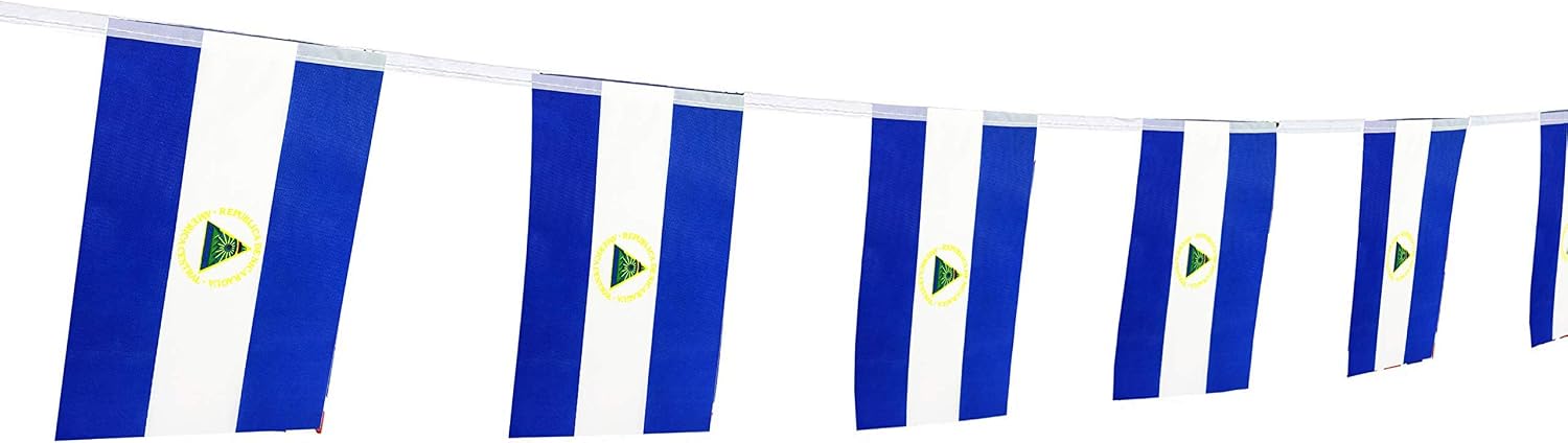 Nicaragua Nicaraguan String Banner Flag,5.5 x 8.2 Inch String Banner,Indoor and Outdoor Party Decorations,16 ft 20 Mini Flags.