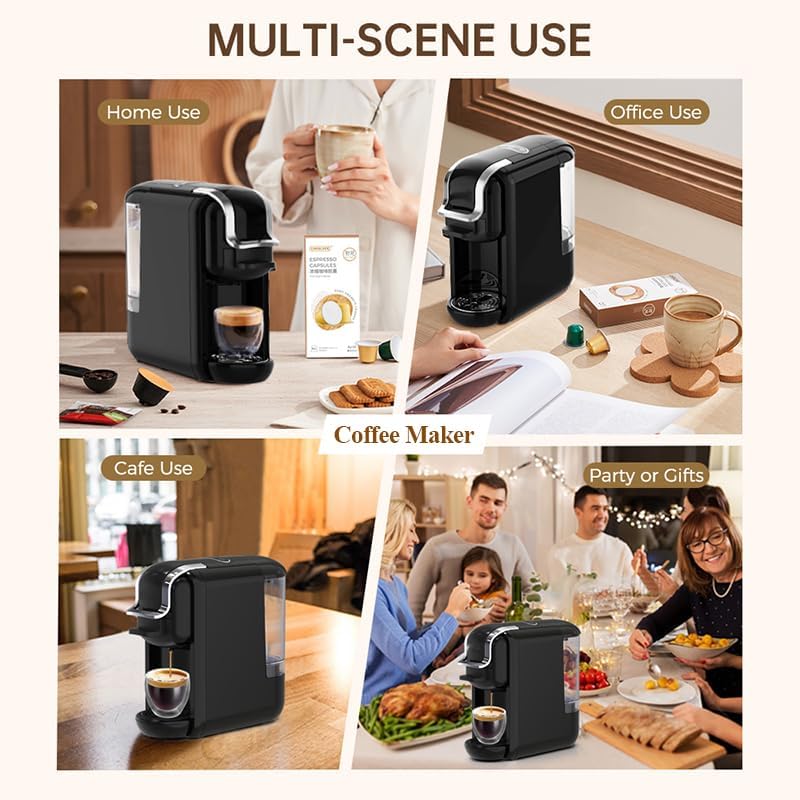 4-in-1 Pods Coffee Maker 19Bar, Compact Design Fast Brew Hot/Cold Espresso Machine for K Cup Pods,Nes Original/DG Capsule and Ground Coffee at Home or Office (White)