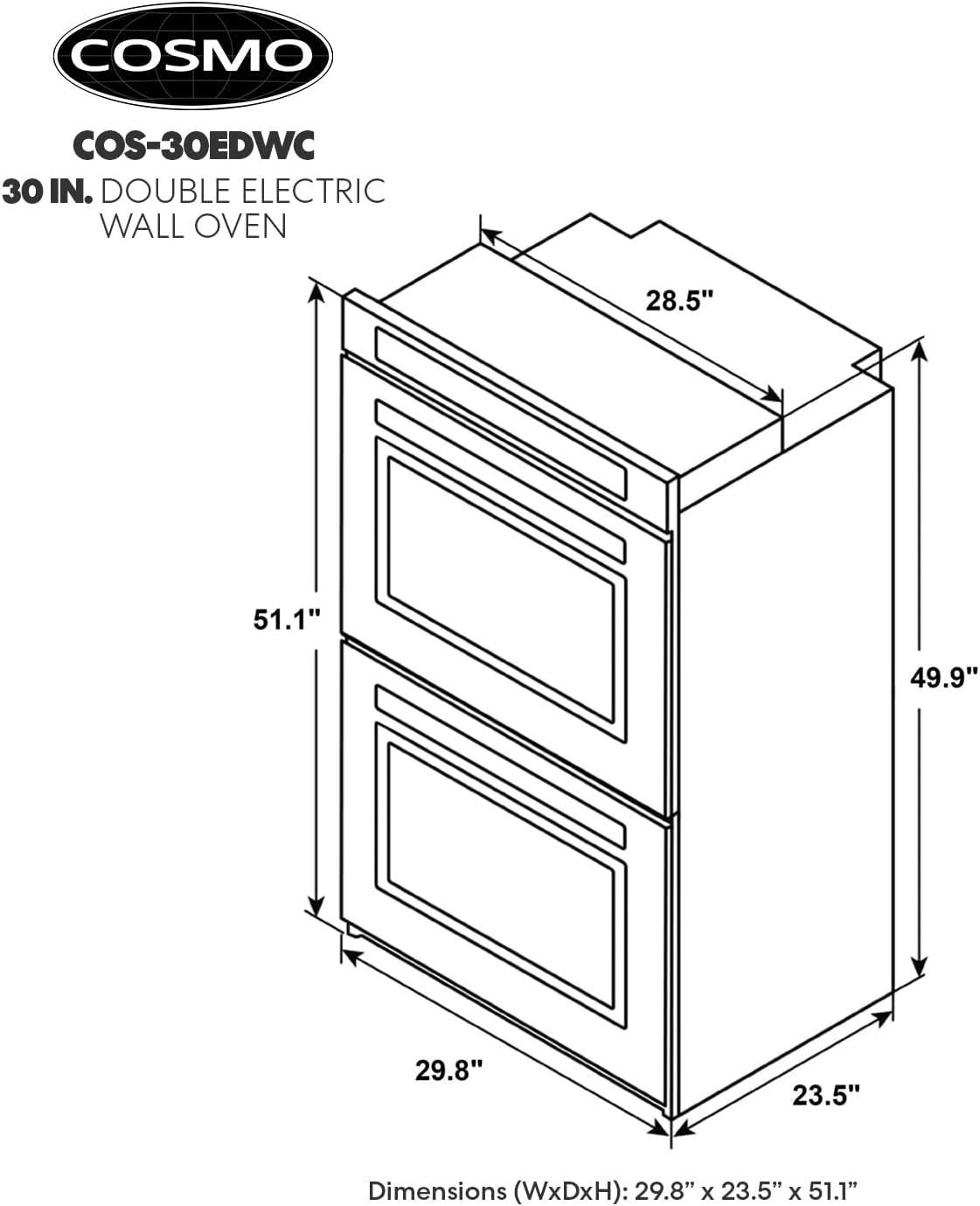 30 in. Haven Coll Double Electric Wall Oven, True Convection, Stainless