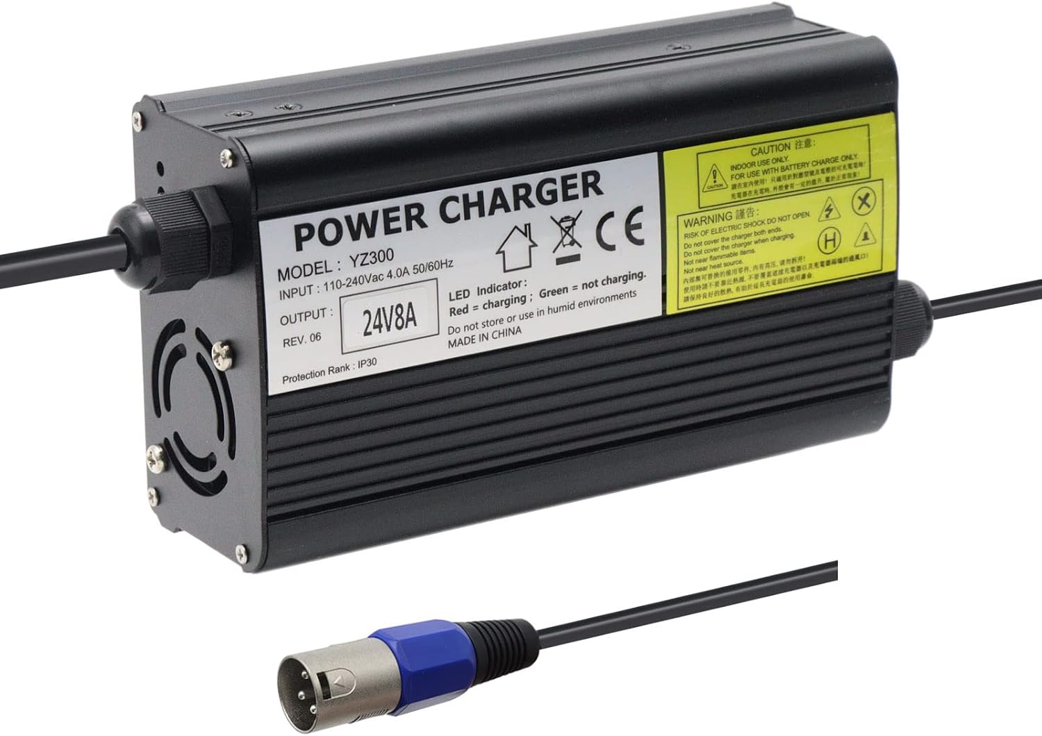 24V 8A Lead Acid Battery Charger with 3-Pin XLR Connector for Jazzy 1450, invacare tdx 3, Invacare Pronto M51, Sunrise Medical, Quickie
