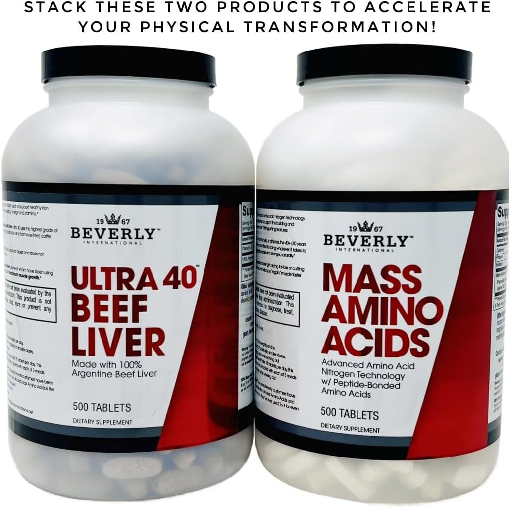 Beverly International Ultra 40 Grass Fed Desiccated Beef Liver, 500 Tabs | 100% Argentine Beef Liver, Golden-Era Secret for Boosting Muscle Growth, Stamina & Performance