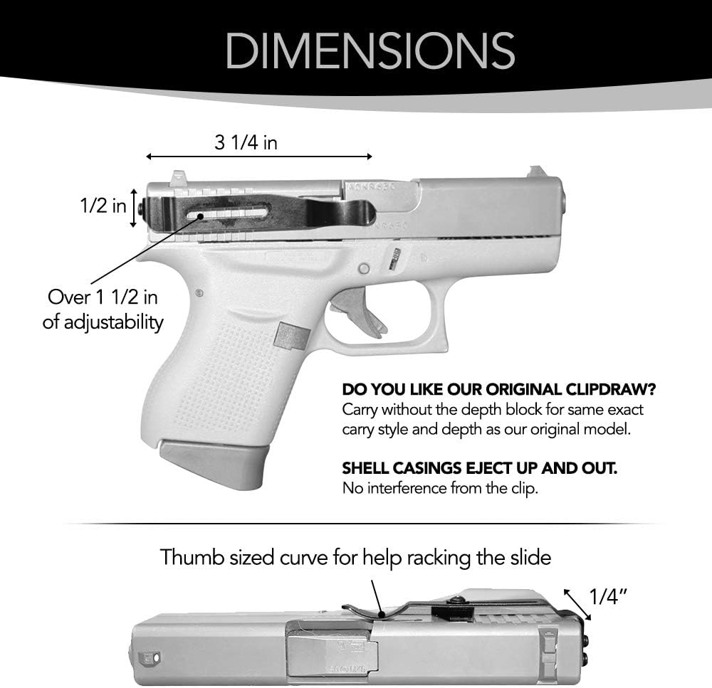 ClipDraw Gun Clip, Low Profile Slim Concealed Carry Easy Install American Made