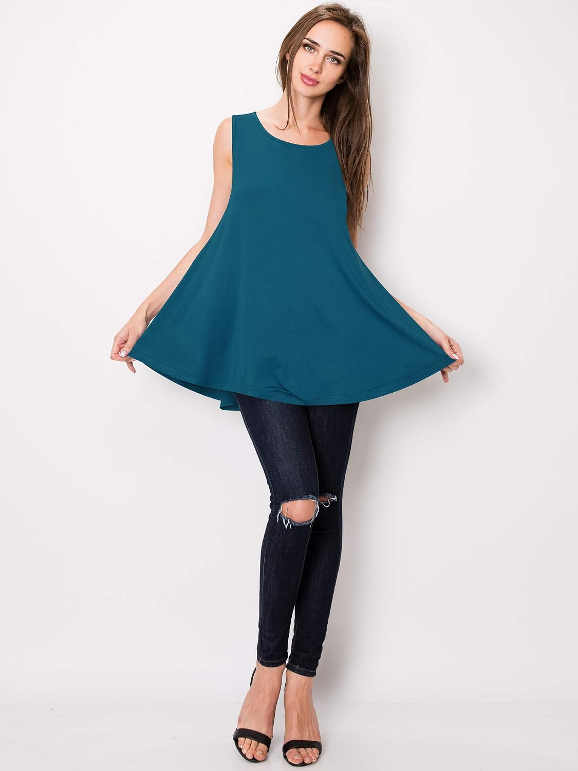 Lock and Love Women Solid Short Sleeve/Sleeveless Tunic for Leggings Swing Tunic Flare Tank Tops S-5XL Plus Size Made in USA