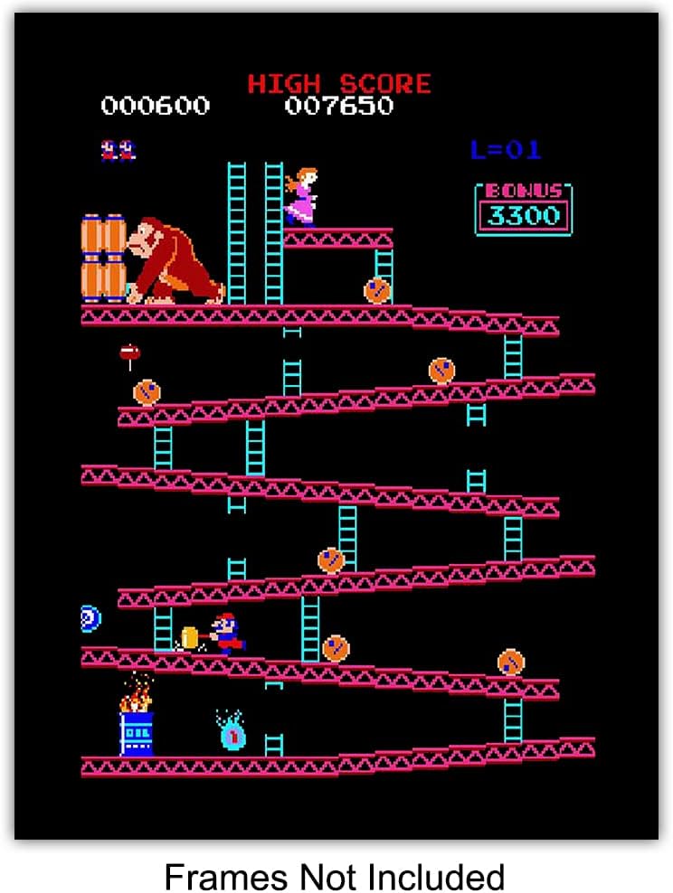 Classic Arcade Games Wall Art Prints - Arcade Decor - 8x10 Set for Man Cave, Den, Family Room, Bar, Bedroom - Gift for Gamers, Video Game, Pacman