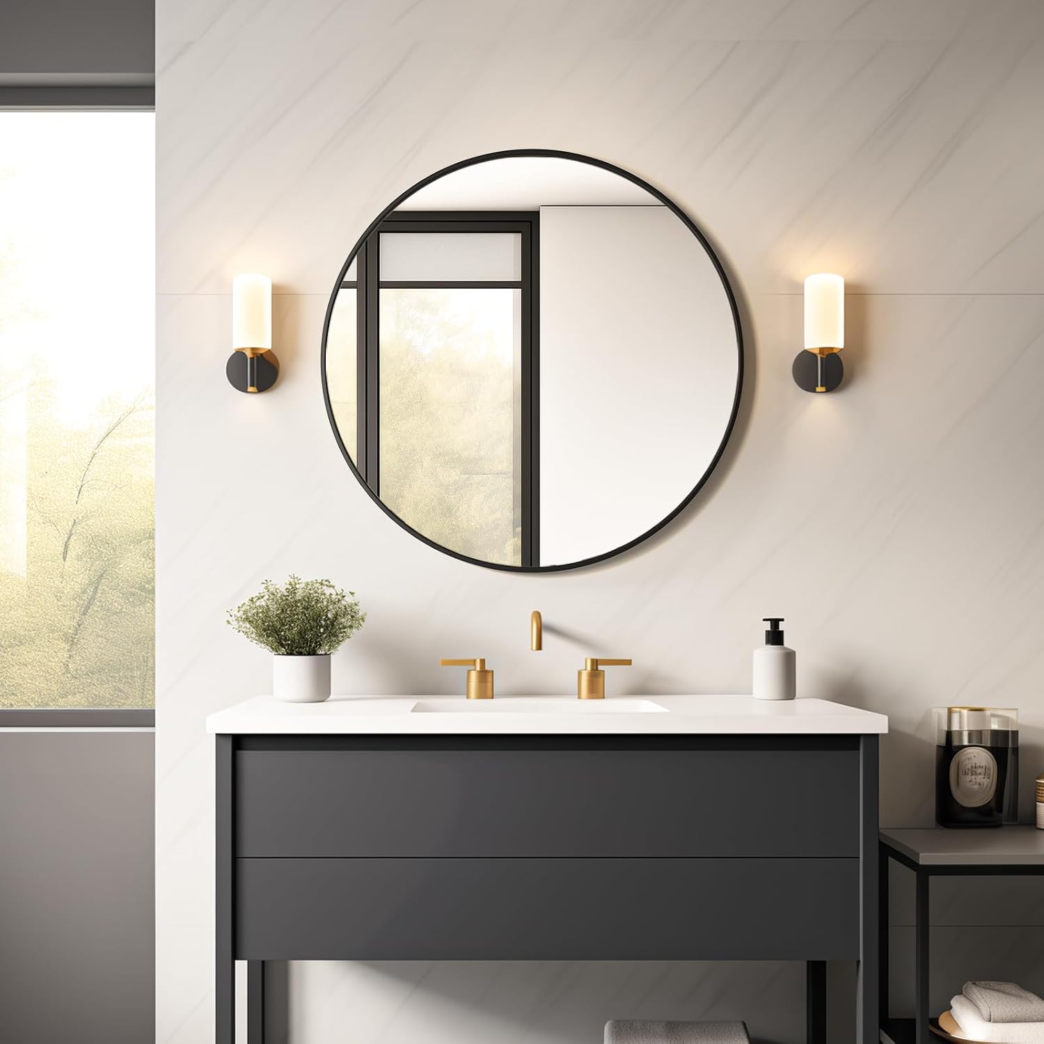 USHOWER Frameless Round Bathroom Mirror 24"