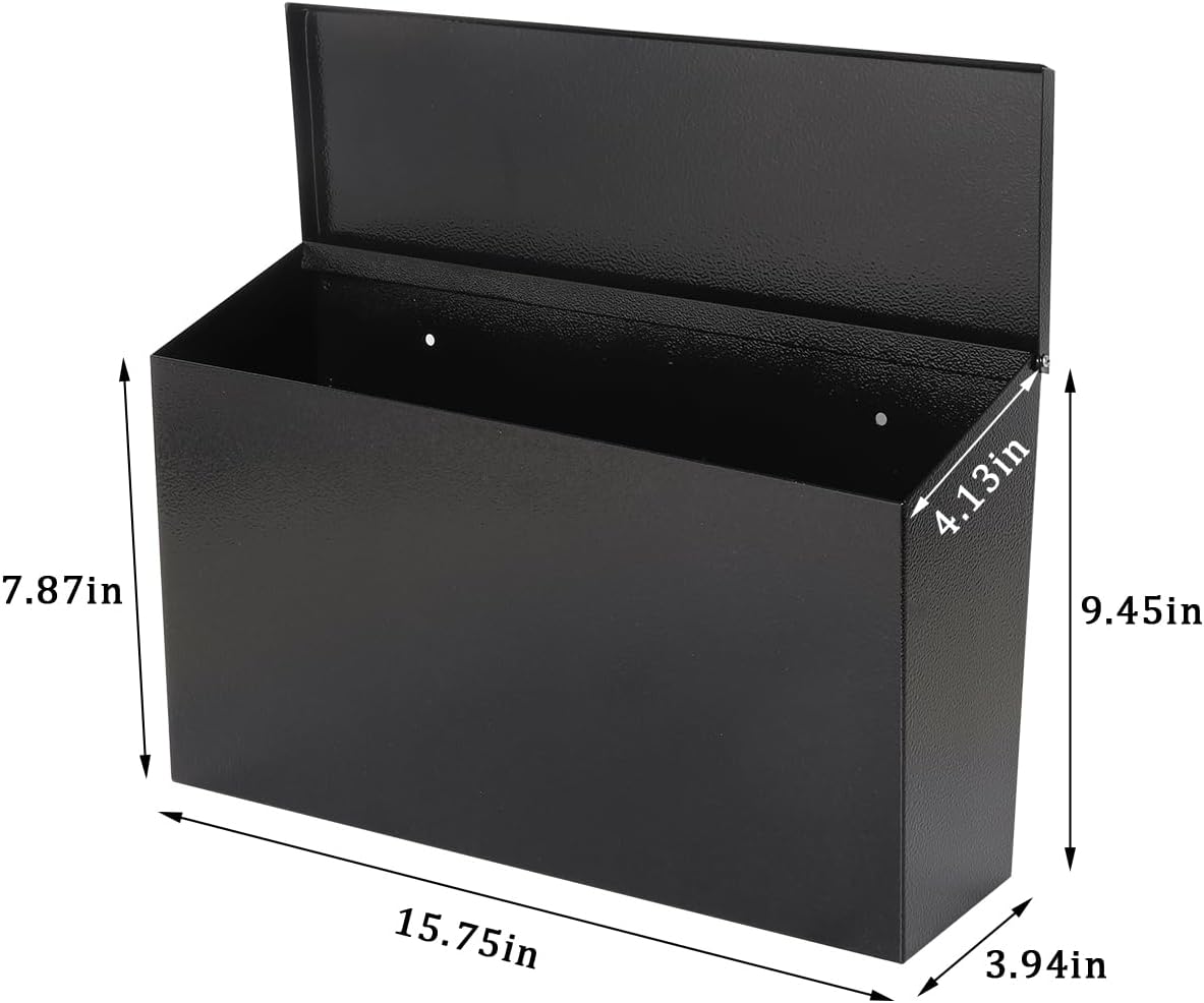Locking Mailbox Wall Mount for Outside– Jssmst Mailboxes with Key Lock for Front Door Fence, Large Capacity Letter Box, 14.3 x 4.1 x 11.8 Inch, Black, SM-HPB911BN