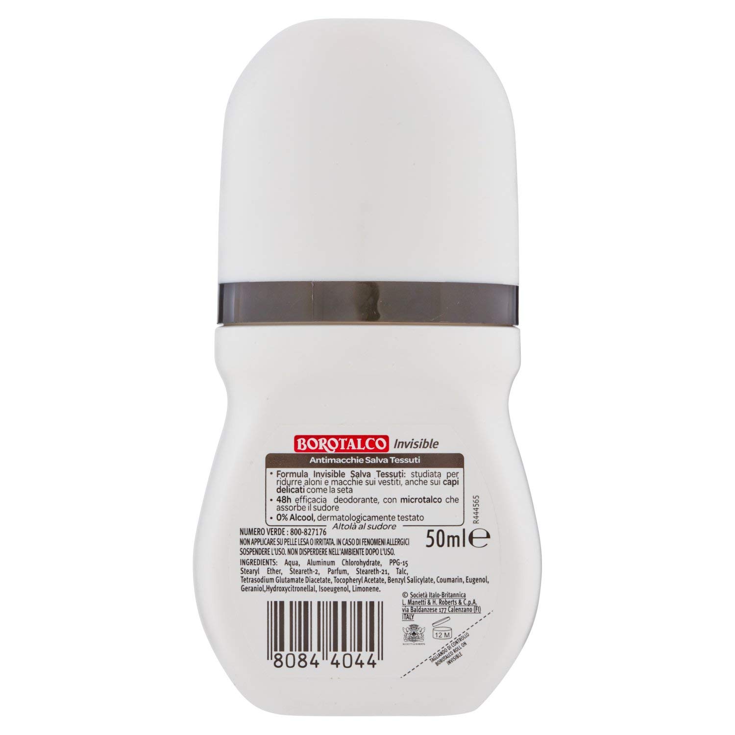 Borotalco:"Invisible" Anti-Stain Deodorant 1.69 Fluid Ounces (50ml) Deo Roll On [ Italian Import ]