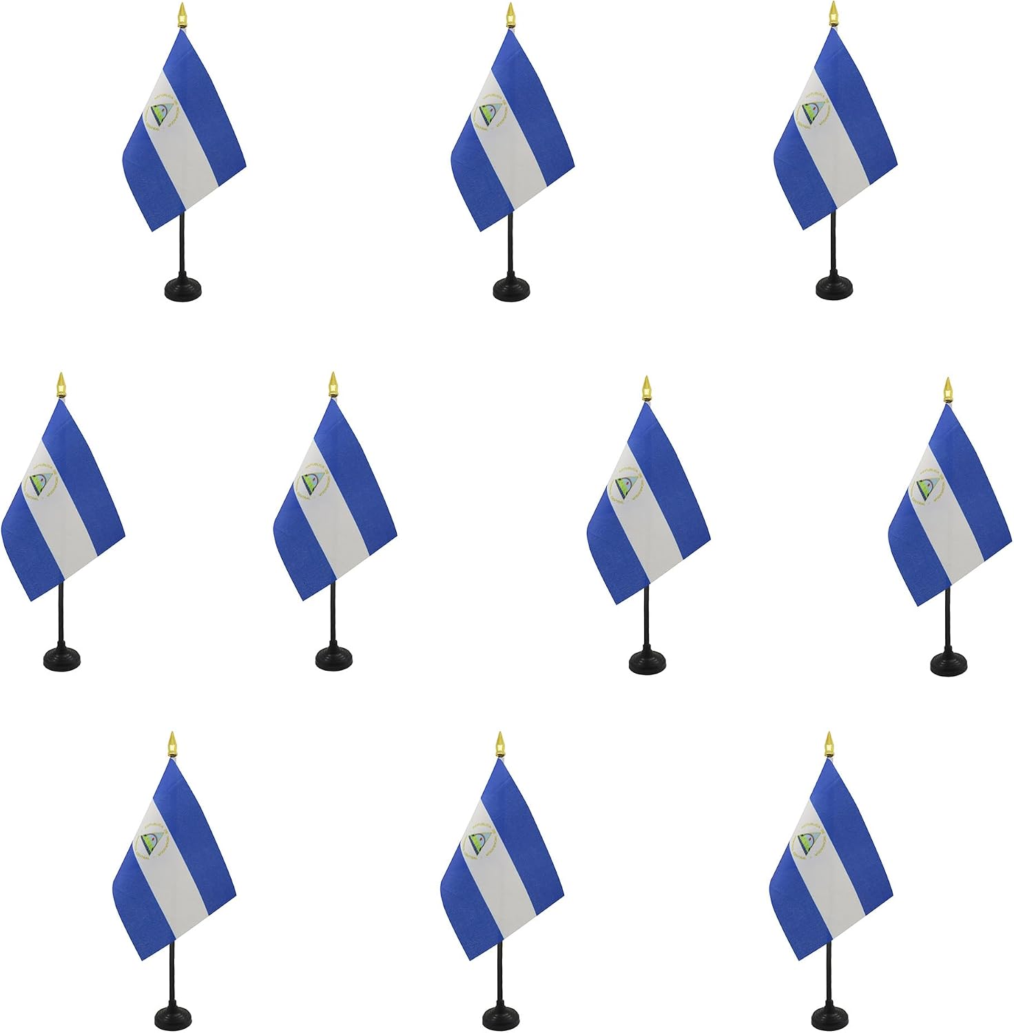 AZ FLAG Nicaragua Table Flag 4x6 in 100D Polyester Plastic Base | Indoor use Nicaraguan 15x10 cm desk flag stitched finish with reinforced edges with plastic pole and gold finial