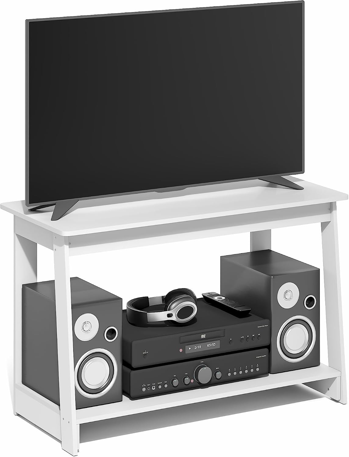 Furinno Beginning TV Stand, 2-Tier Rectangular Entertainment Center with Shelf, TV Console for TV up to 36 Inch, Open Back, for Living Room, Bedroom, French Oak