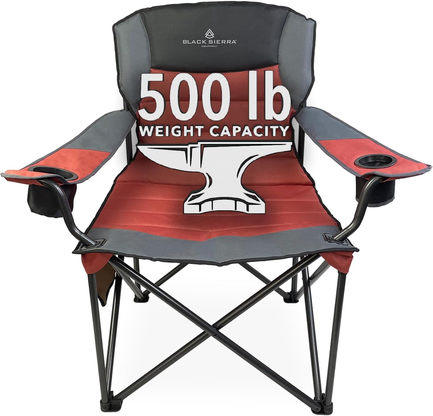 Black Sierra Oversize XL Camping Chair Supports 500 lbs, Padded Folding Outdoor Chair w/ 2 Cupholders and Carrybag