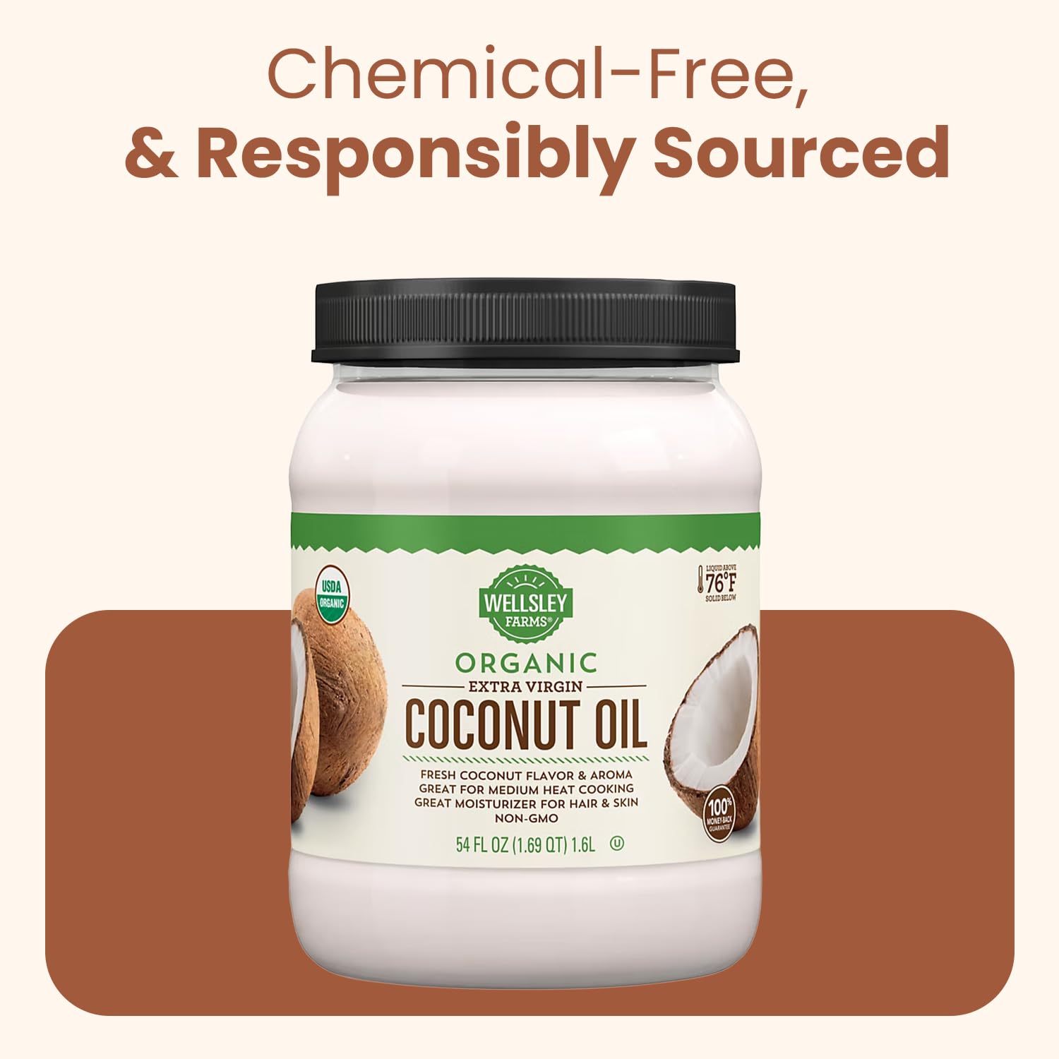 Wellsley Farms Organic Extra Virgin Coconut Oil - Unrefined, 100% Pure & Natural - Vegan, Non-GMO