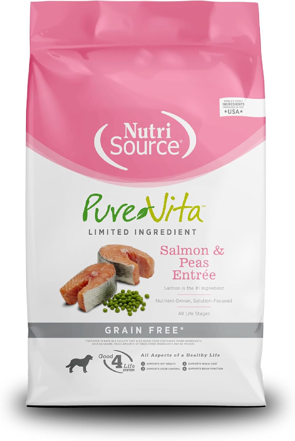 NutriSource Pure Vita Limited Ingredient Grain Free Dry Dog Food, Salmon and Peas, 25LB | Limited Ingredient, Single Protein, Sensitive Stomach, Allergy, Sweet Potato, Skin and Coat