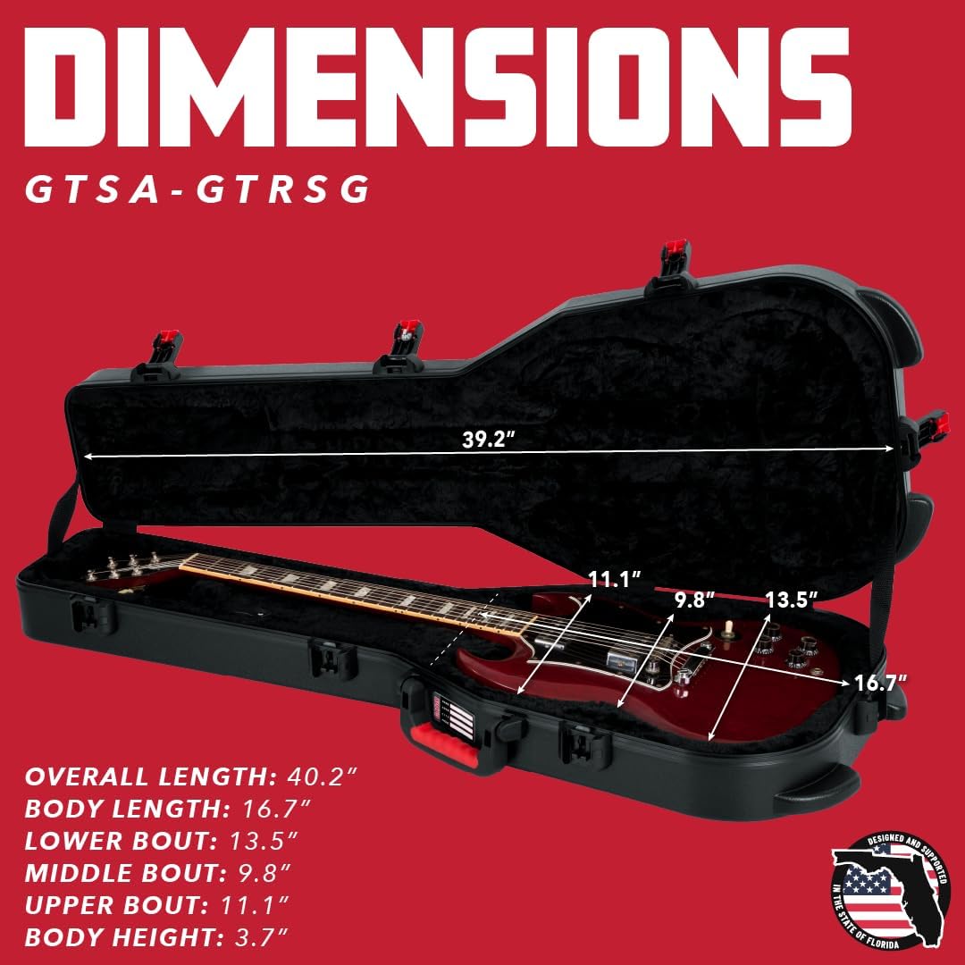Gator Cases Molded Flight Case For SG Style Double Cut Away Guitars With TSA Approved Locking Latch, (GTSA-GTRSG)