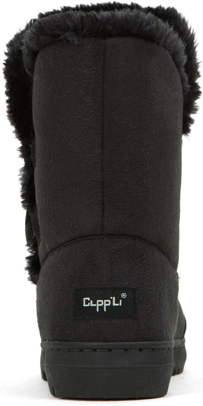 CLPP'LI Womens Twin Button Fully Fur Lined Winter Snow Boots