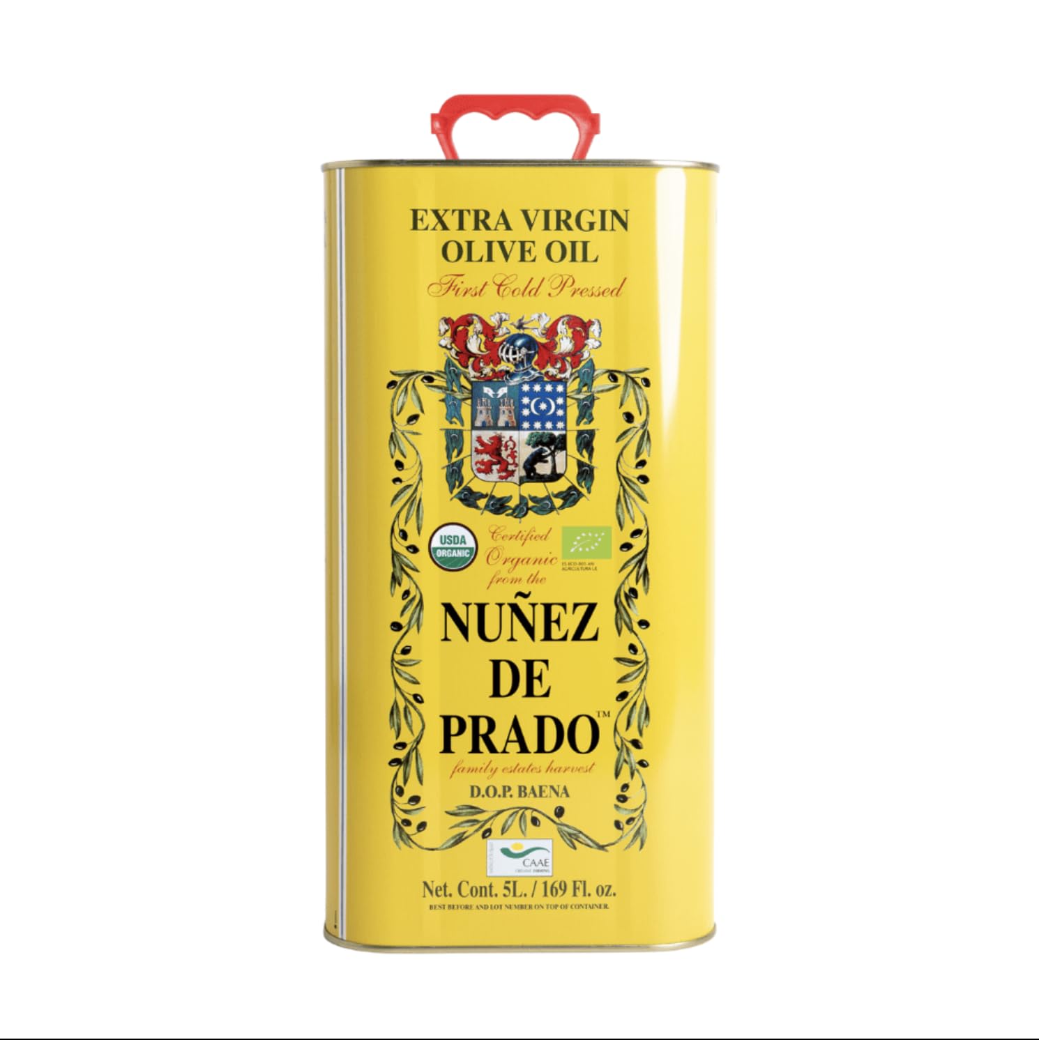 Nuñez de Prado Extra Virgin Olive Oil – USDA Organic, DOP Baena, First Cold Pressed, Family Estate Harvest, 33.8 fl oz (1 Liter)