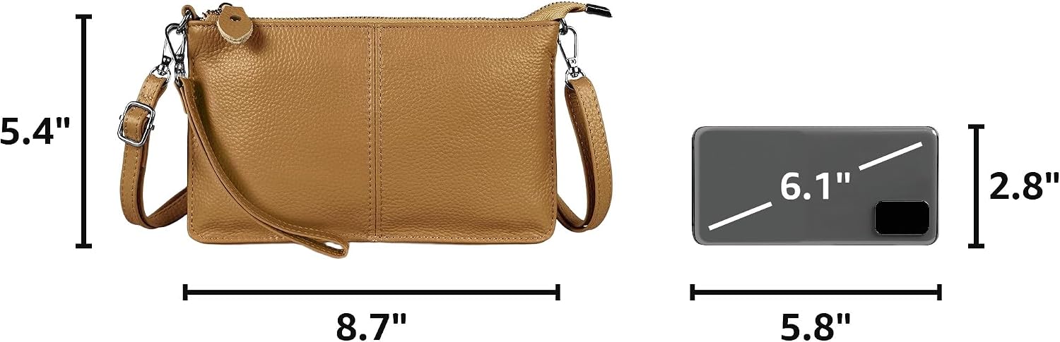 befen Genuine Leather Small Crossbody Bags for Women Wristlet Wallet Purses | Real Leather, RFID Blocking Card Slots, Wristlet Strap, Clutch Purse, Fit iPhone 17 Pro Max, Leather Handbags