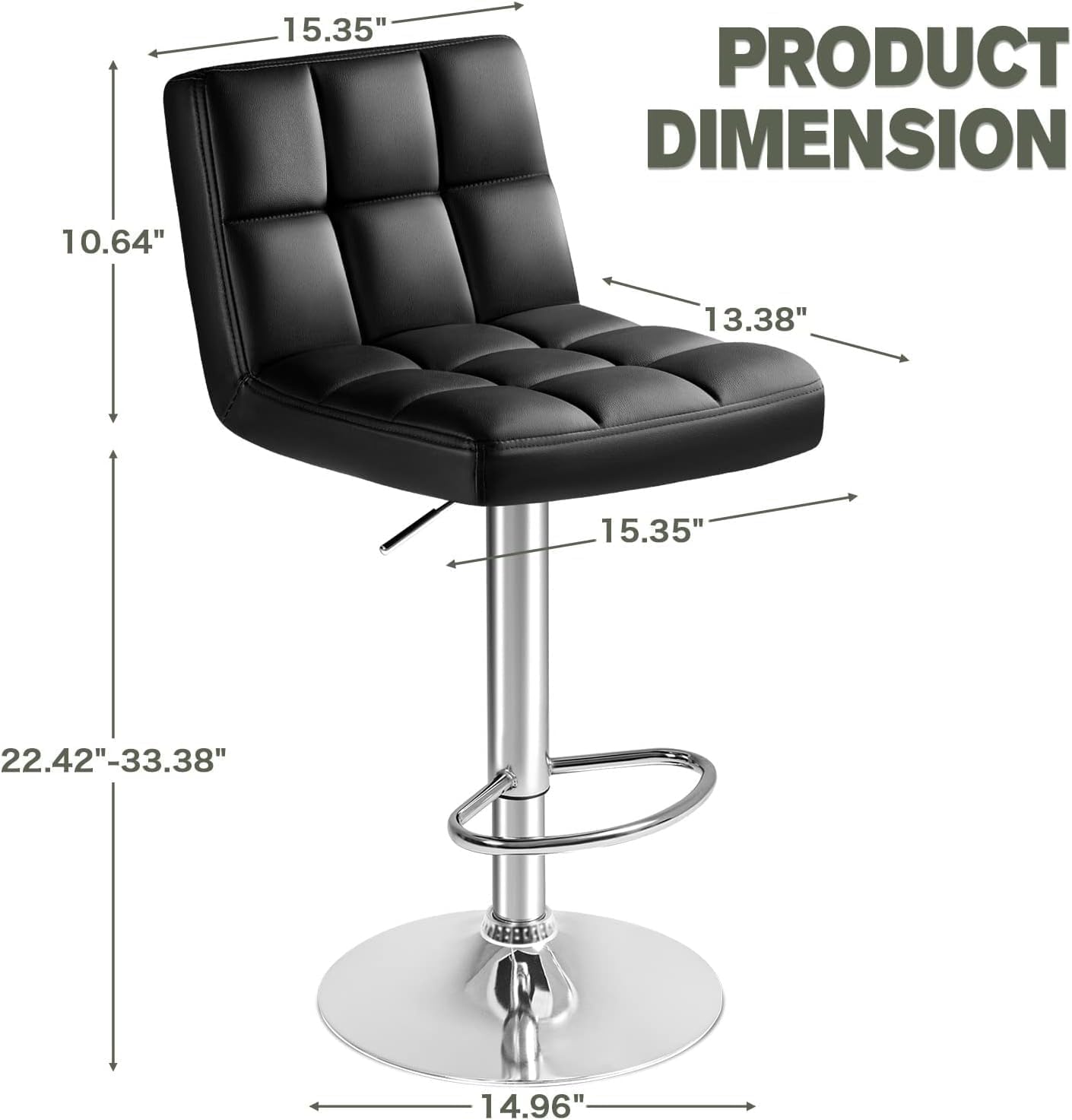 Furmax Bar Stools Modern Pu Leather Swivel Adjustable Hydraulic Bar Stool Square Counter Height Stool Set of 2 (White)