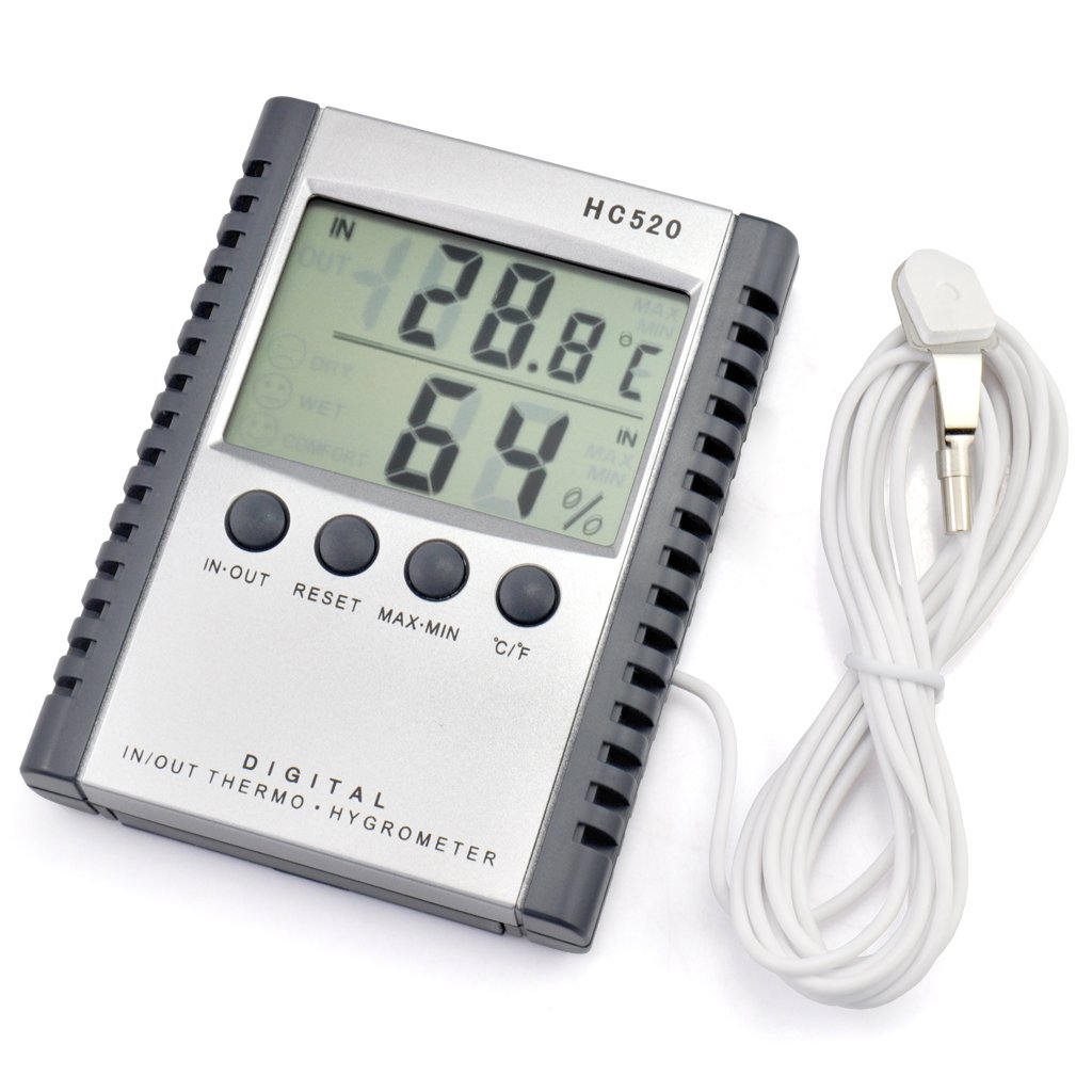 iKKEGOL Digital Indoor Outdoor in/Out Wall Mount Monitor Sensor LCD Temperature Thermometer Hygrometer Humidity Meter with Probe Cable