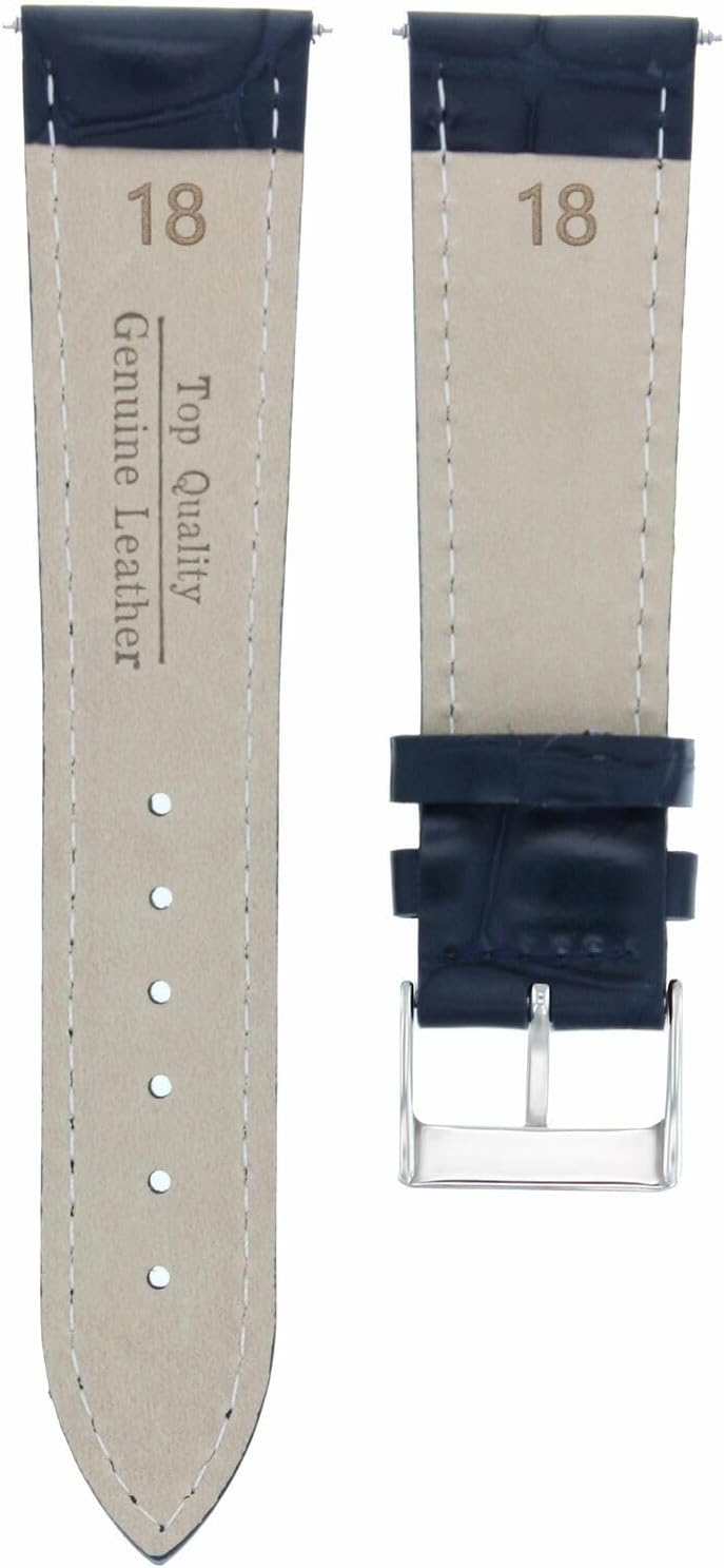 Ewatchparts 18mm Dark Blue Leather Replacement Watch Strap Silver Buckle Compatible With Invicta Diver Russian