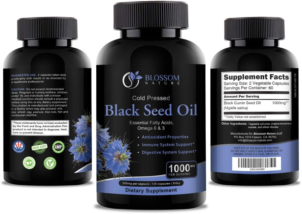 Black Seed Oil Capsules 1000mg - Premium Black Cumin Seed Oil Capsules - Black Seed Oil Liquid Pills - Virgin Cold Pressed Nigella Sativa Oil Pills