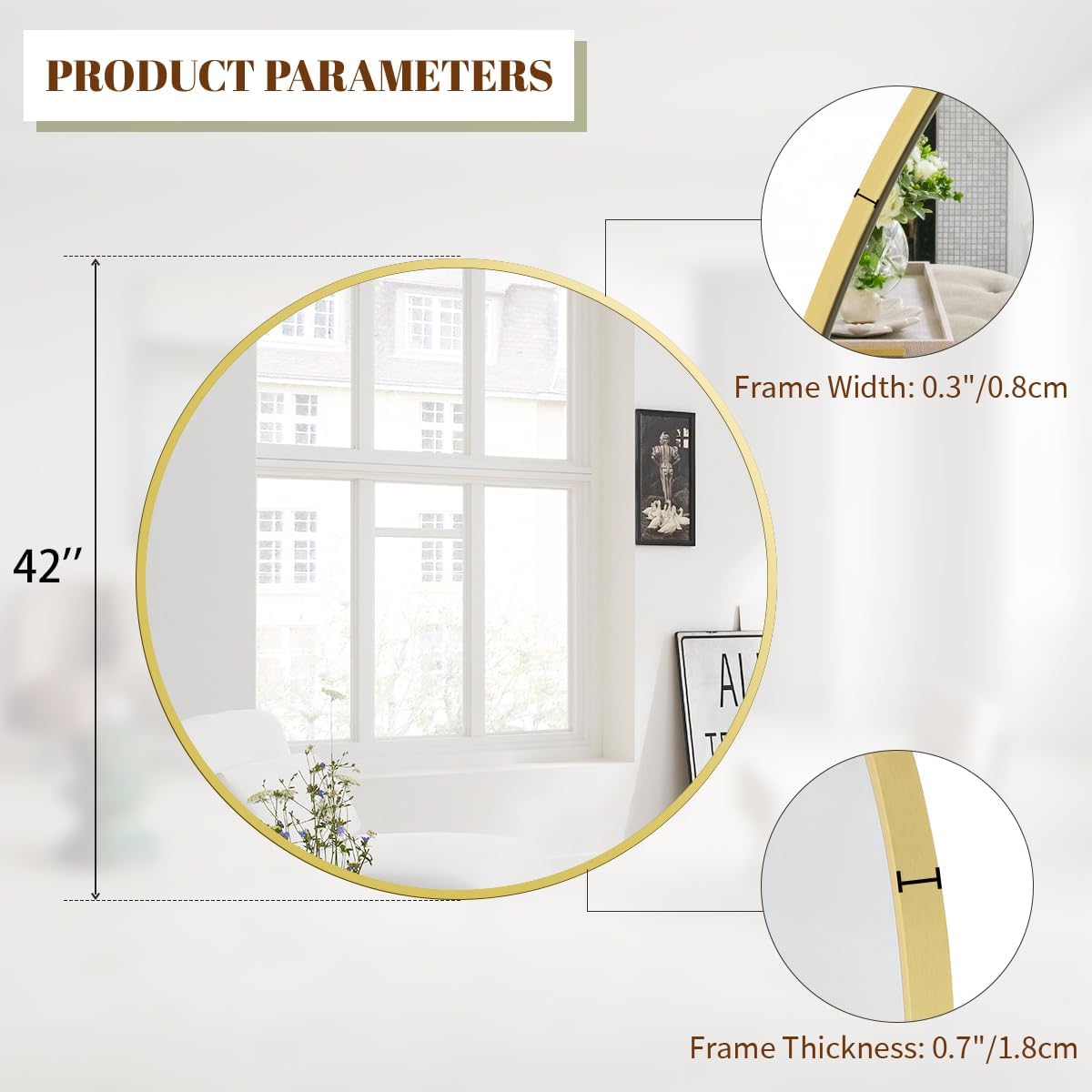 BEAUTYPEAK 24 Inch Round Mirror, Metal Frame Circle Mirror, White