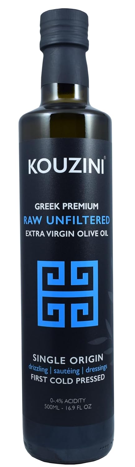 Kouzini Unfiltered Raw Extra Virgin Greek Olive Oil, Greek Extra Virgin Cold Pressed Olive Oil, Single Origin, High Polyphenols, Authentic Taste