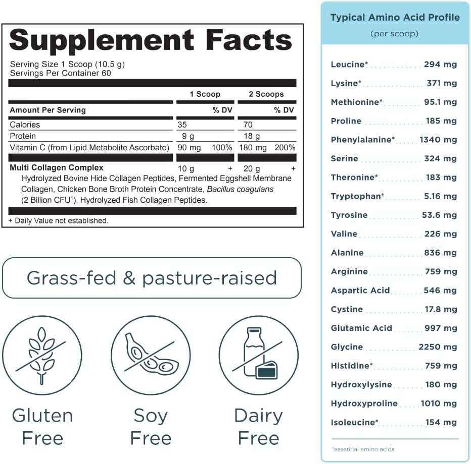 Ancient Nutrition Multi Collagen Protein Powder, 5 Types of Food Sourced Collagen, Providing Types I, II, III, V, and X, 16.2 Ounce