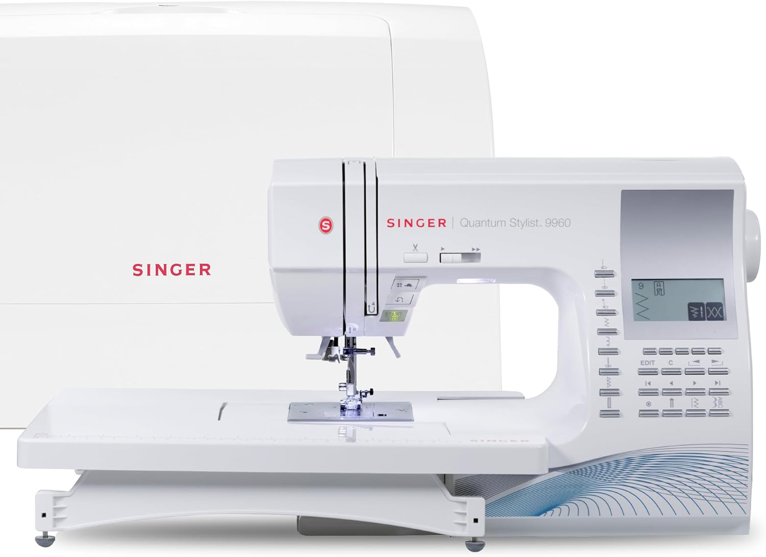 SINGER® Quantum Stylist 9960 Computerized Sewing & Quilting Machine | Hard case, extension table, 13 presser feet included, 600 stitches, 5 fonts, LED light, metal frame, 13 one-step buttonholes