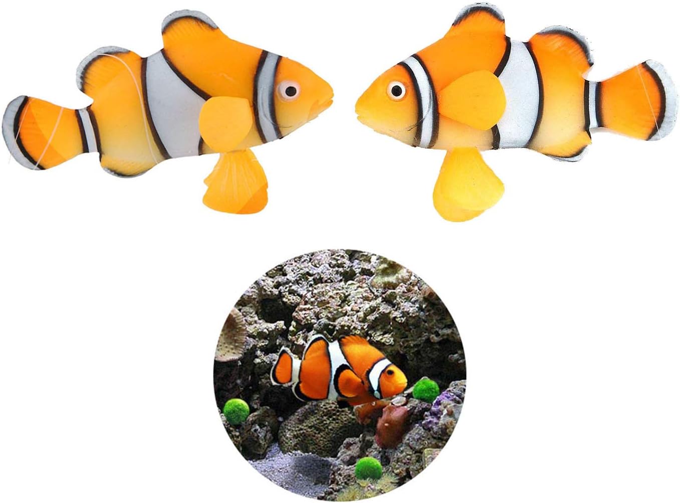 2 Pack Silicone Artificial Aquarium Floating Clownfish Decoration Fish Tank Decor Underwater Saltwater Fake Fish Glowing Ornament