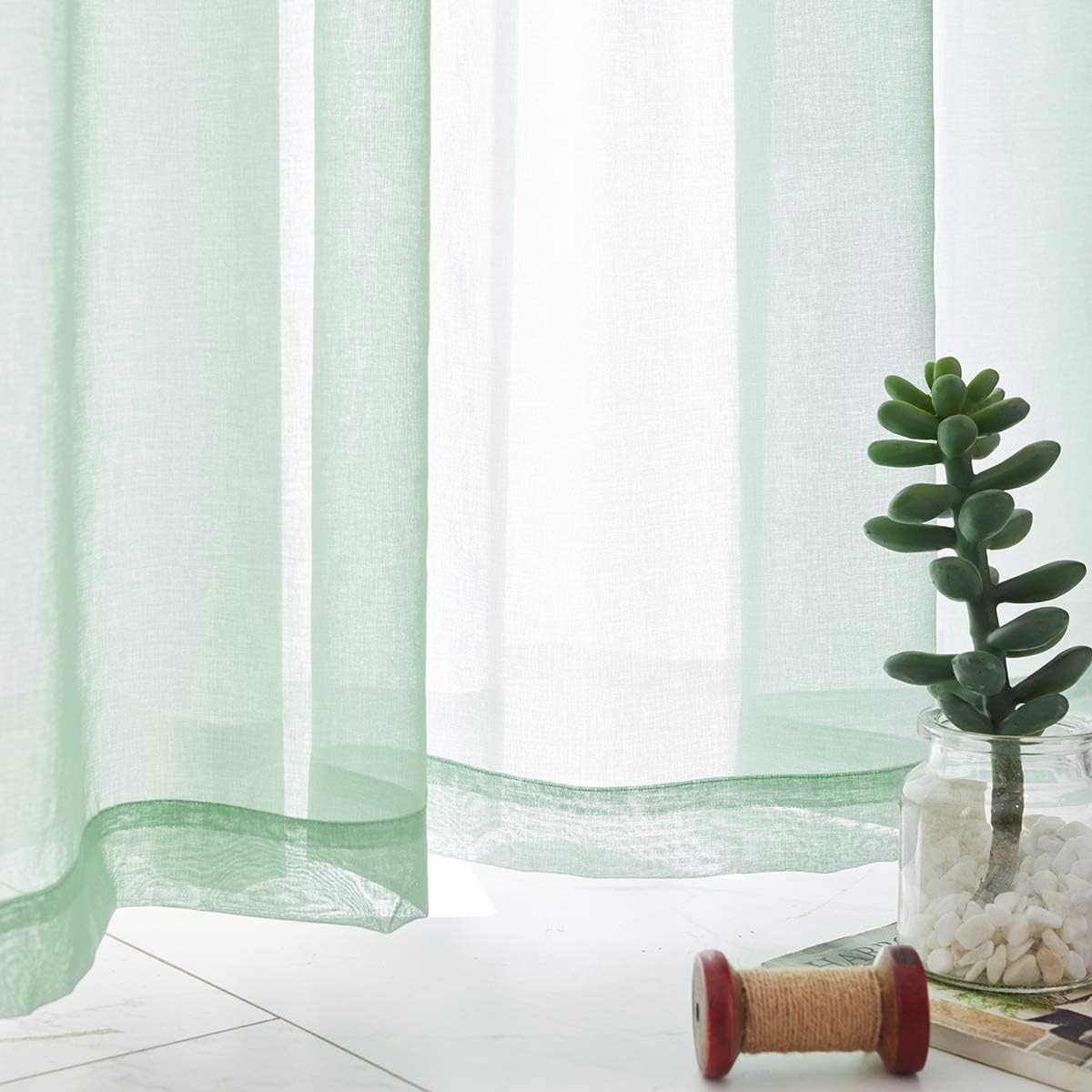 Off White Semi Sheer Curtains 72 Inches Long Faux Linen Off White Sheers Curtain for Bedroom Living Room Girls Kids Room 2 Panels 52x72 Inch Length