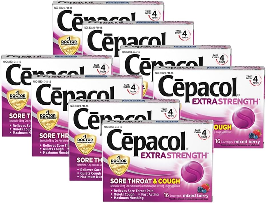 Cepacol Extra Strength Sore Throat & Cough Relief Lozenges, 16 Count, Mixed Berry Flavor, Maximum Numbing, Fast Acting Relieves Sore Throat Pain, and Quiets Cough (Pack of 4)