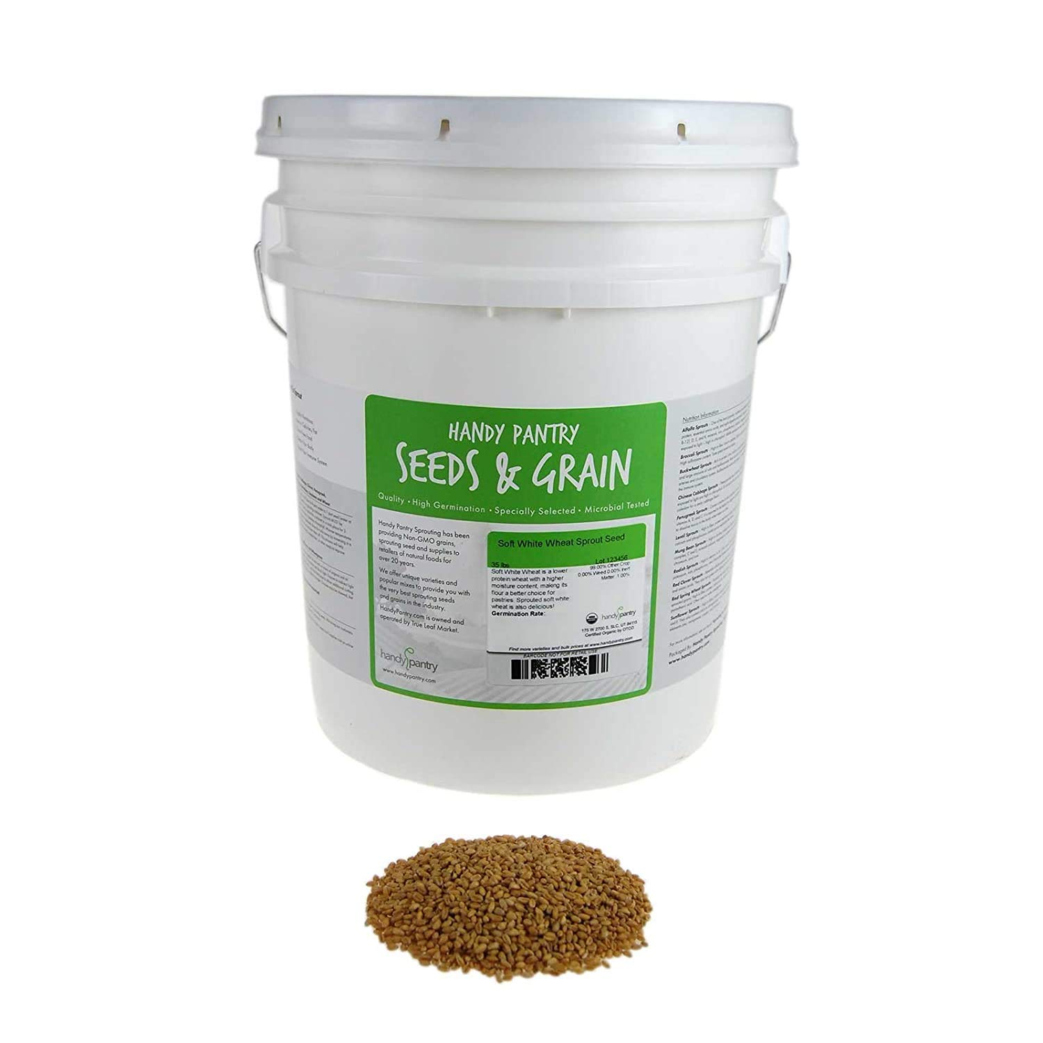 Soft White Wheat - Organic - Handy Pantry Brand - Perfect for Food Storage, Flour, Baking, Sprouting & More (35Lb)