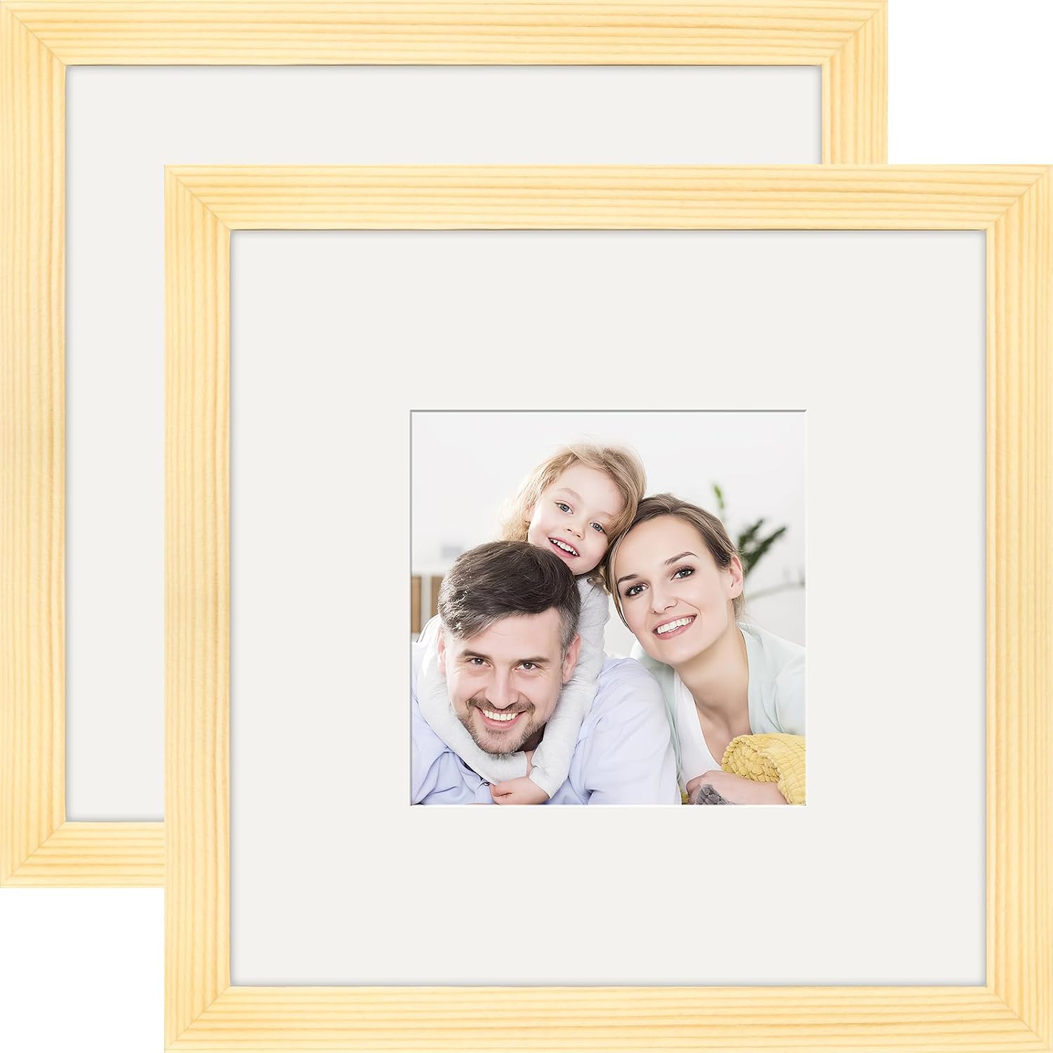 Picture Frames 8x8 2 Pack Made of Solid Wood Black for Wall Mounting and Tabletop Display
